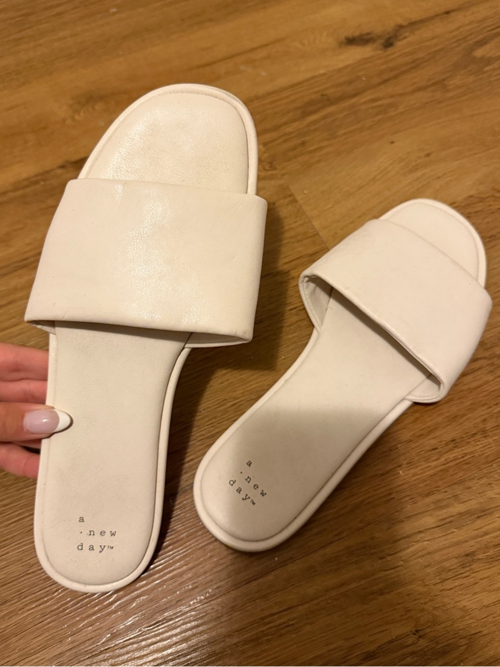 a new day White Wide Strap Slide Sandals